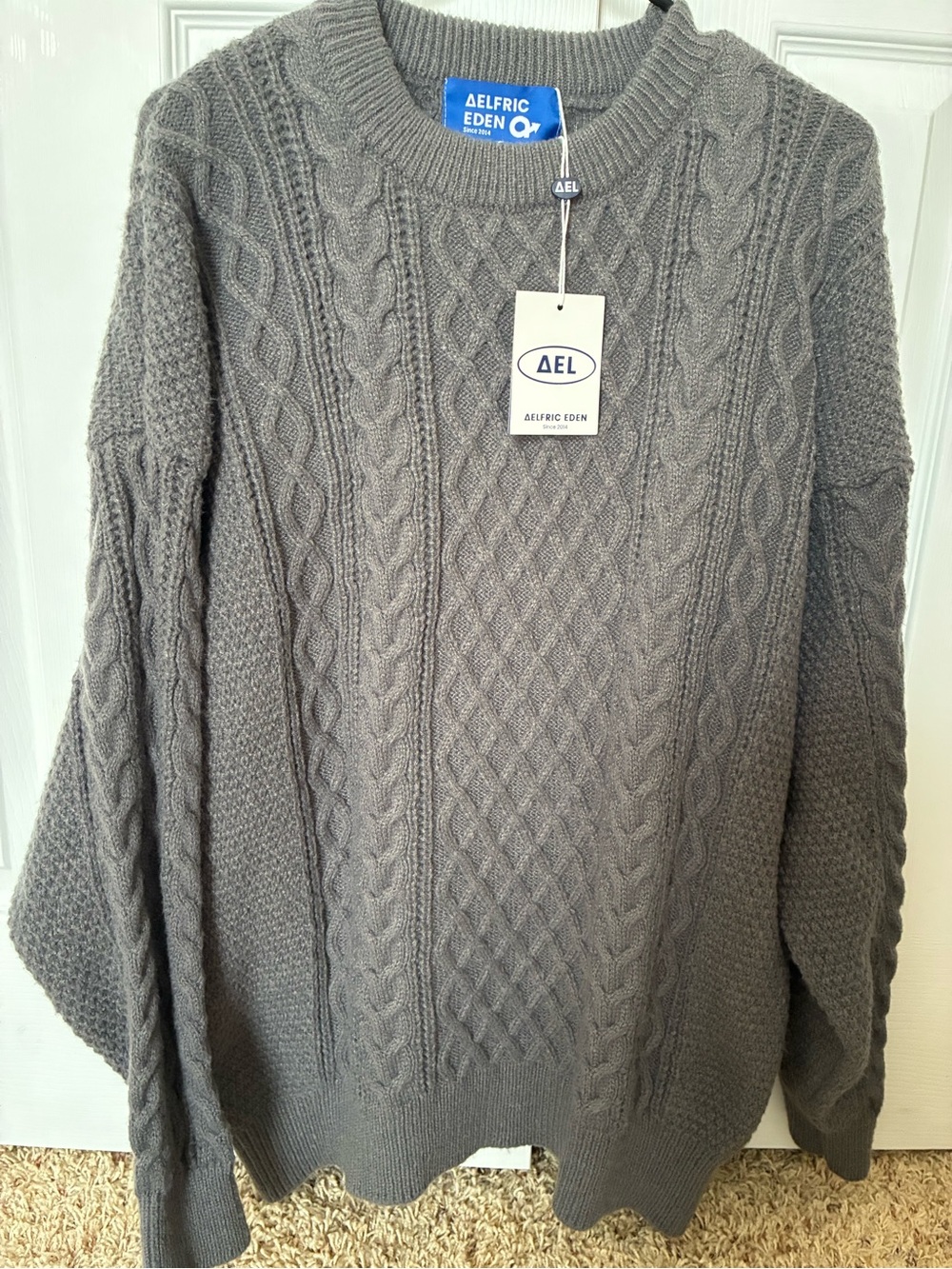 Aelfric Eden Gray Cable Knit Crewneck Sweater New